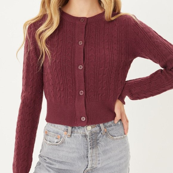 Womens Cherry Stone Outware Buttoned Cable Knit Cardigan Long Sleeve Sweater NWT - Picture 2 of 3